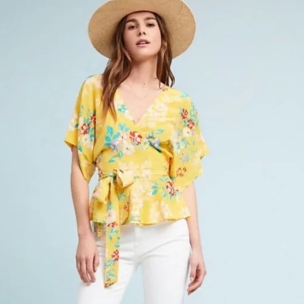 Anthropologie Yumi Kim Happy Days Yellow Silk blouse